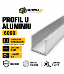 Profil U aluminiu 40 x 40 x 40 x 3 mm, 6 metri Profil U aluminiu 40 x 40 x 40 x 3 mm, 6 metri